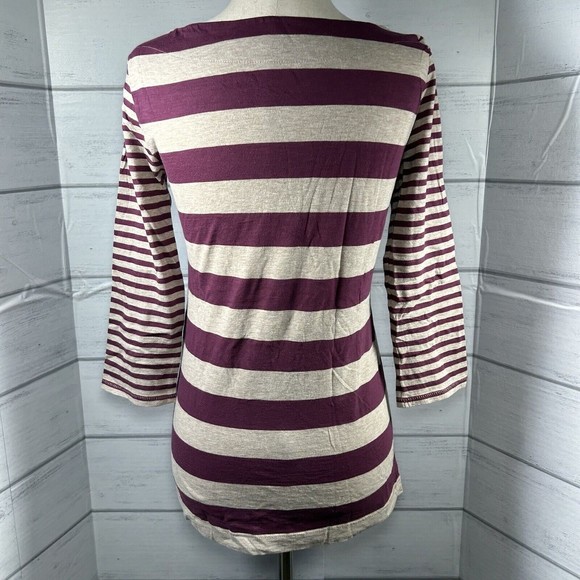 Ann Taylor LOFT Women's Top 3/4 Sleeve Striped Cotton Shirt Purple Size Small - Picture 6 of 10